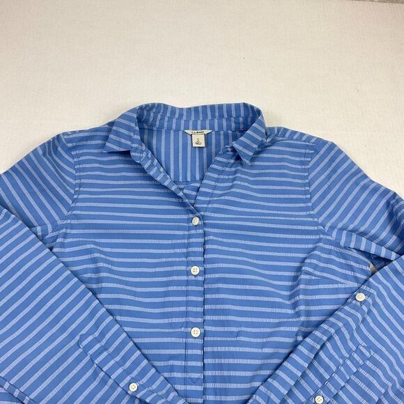 LL Bean Womens Button Down Shirt Blue Striped Tunic Long Sleeve Roll Tab Small - Picture 3 of 11